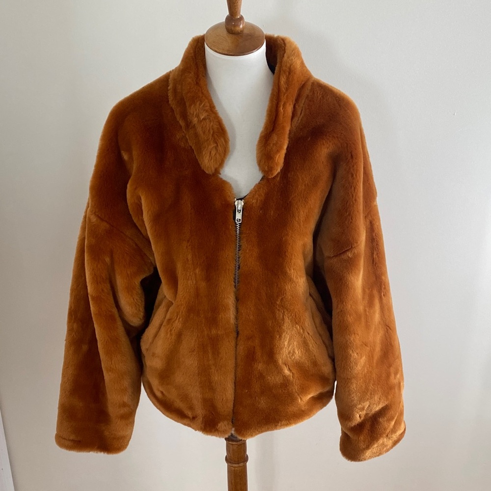Urban Outfitters Plush Teddy Jacket in Rust Brown, Size Large